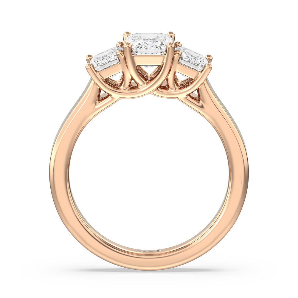 Three Stone Emerald Cut Diamond Ring with 18KT Rose Gold / Natural / 2 Cut Diamond in 14KT Rose Gold / Natural / 2 view 4
