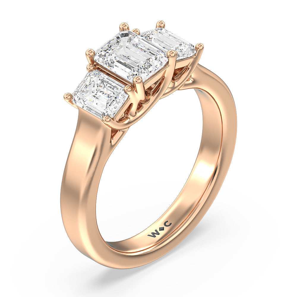 Three Stone Emerald Cut Diamond Ring with 18KT Rose Gold / Natural / 2 Cut Diamond in 14KT Rose Gold / Natural / 2 view 5
