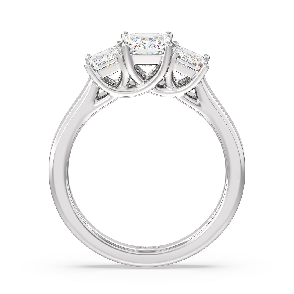 Three Stone Emerald Cut Diamond Ring with Platinum / Natural / 2 Cut Diamond in 14KT Platinum / Natural / 2 view 4

