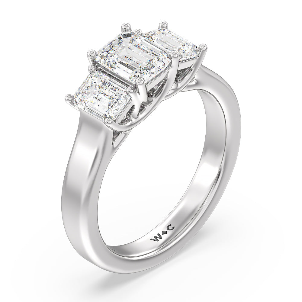 Three Stone Emerald Cut Diamond Ring with Platinum / Natural / 2 Cut Diamond in 14KT Platinum / Natural / 2 view 5
