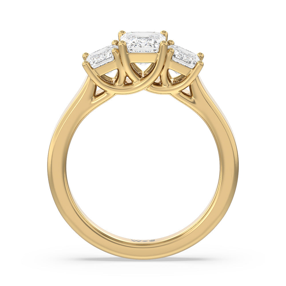 Three Stone Emerald Cut Diamond Ring with 18KT Yellow Gold / Natural / 2 Cut Diamond in 14KT Yellow Gold / Natural / 2 view 4

