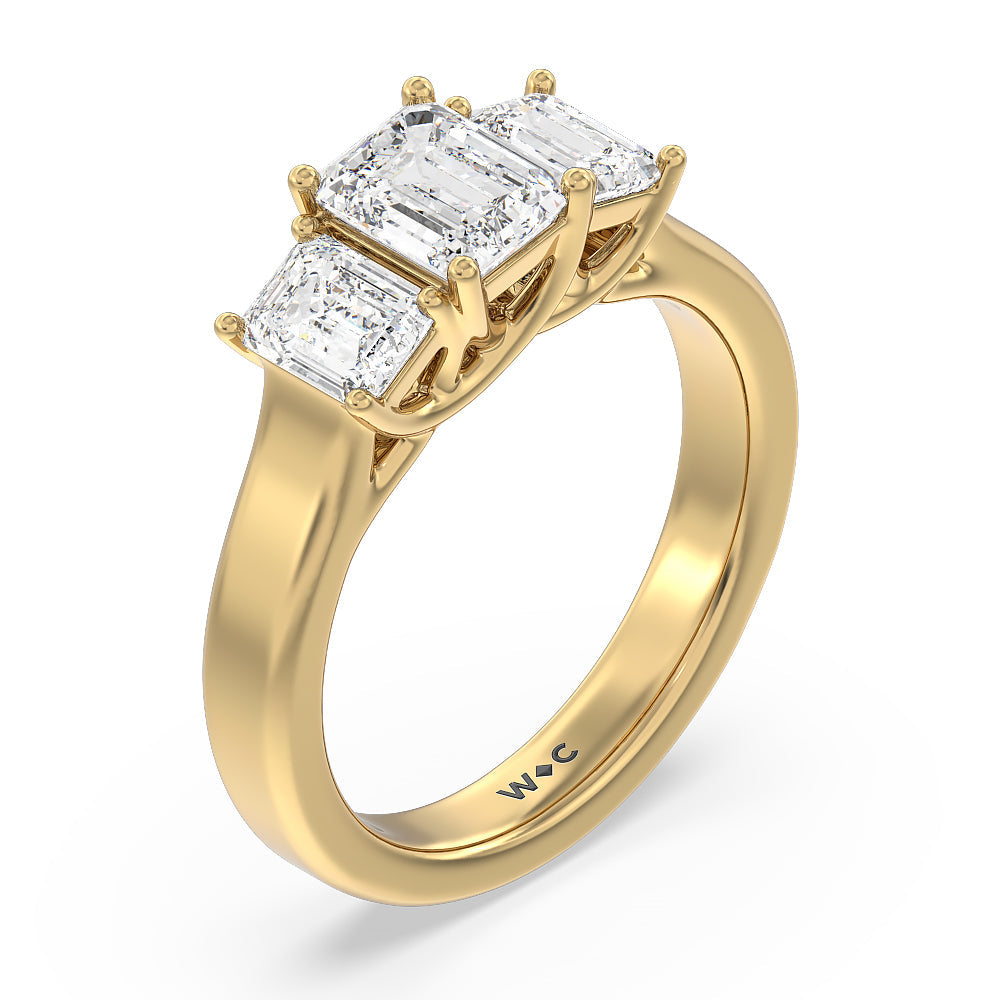 Three Stone Emerald Cut Diamond Ring with 18KT Yellow Gold / Natural / 2 Cut Diamond in 14KT Yellow Gold / Natural / 2 view 5

