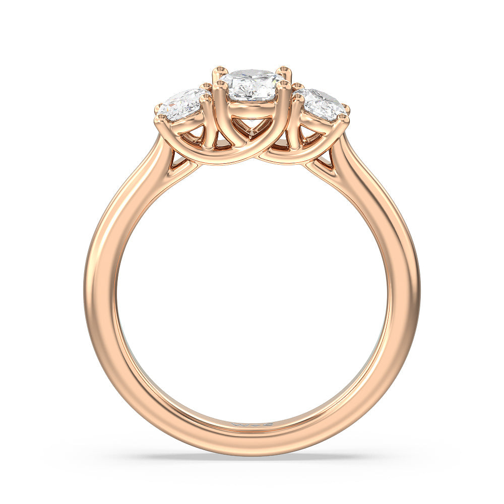 Three Stone Oval Cut Diamond Ring with 18KT Rose Gold / Natural / 1 1/2 Cut Diamond in 14KT Rose Gold / Natural / 1 1/2 view 4
