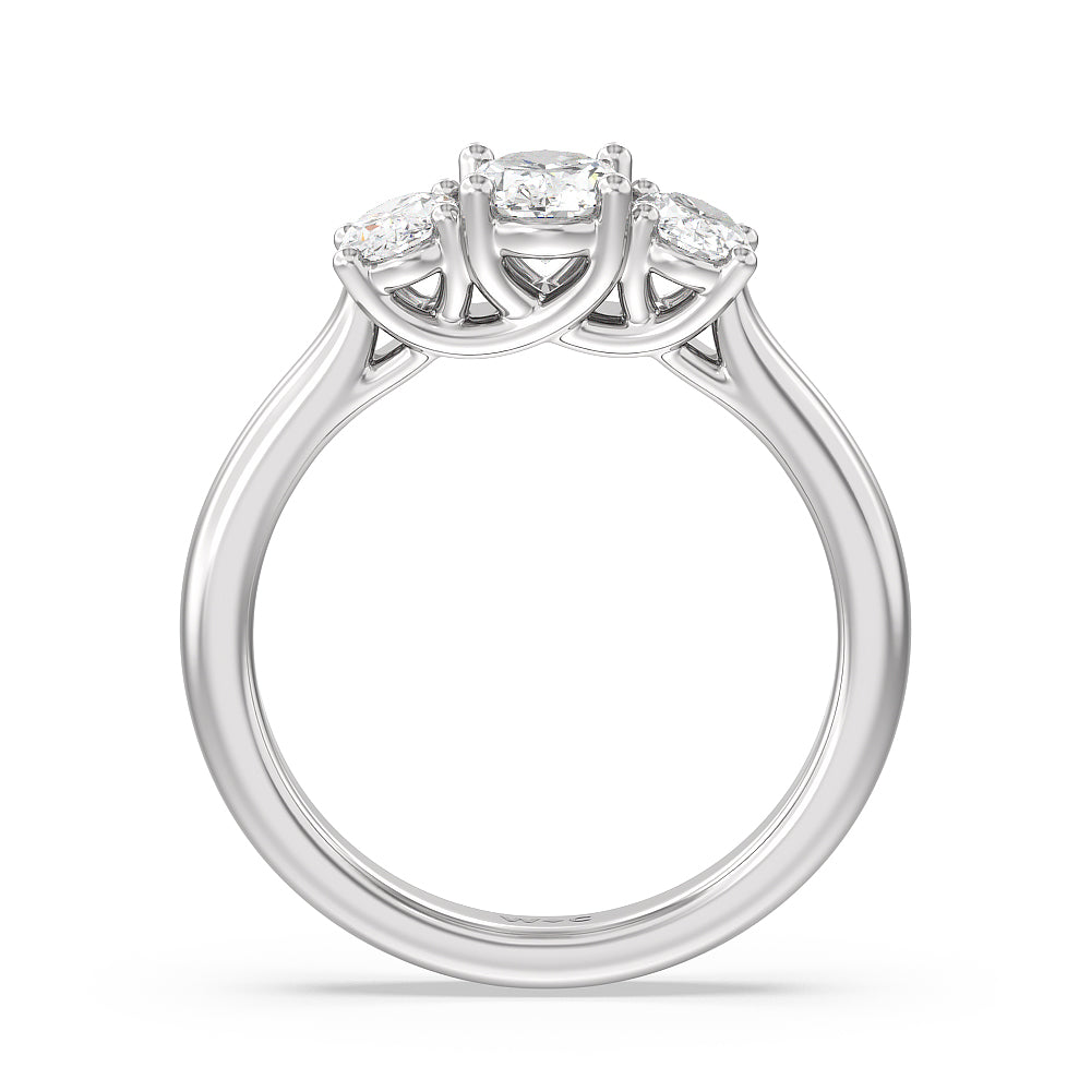 Three Stone Oval Cut Diamond Ring with Platinum / Natural / 1 1/2 Cut Diamond in 14KT Platinum / Natural / 1 1/2 view 4
