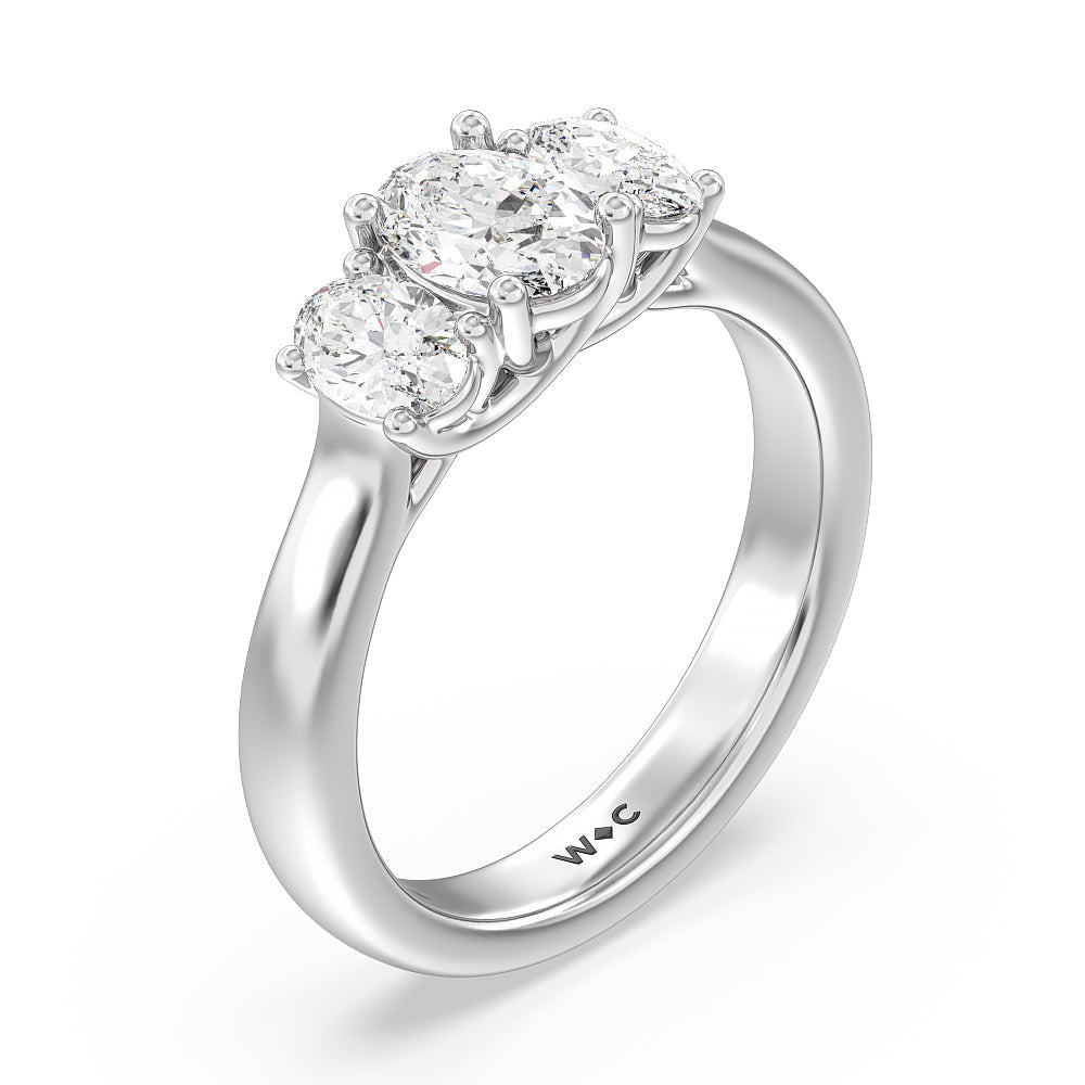 Three Stone Oval Cut Diamond Ring with Platinum / Natural / 1 1/2 Cut Diamond in 14KT Platinum / Natural / 1 1/2 view 5
