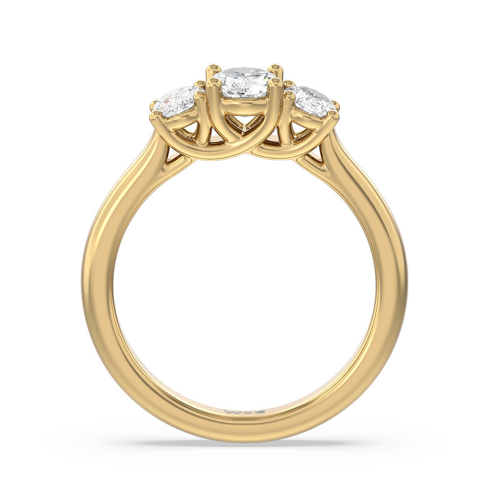 Three Stone Oval Cut Diamond Ring with 18KT Yellow Gold / Natural / 1 1/2 Cut Diamond in 14KT Yellow Gold / Natural / 1 1/2 view 4
