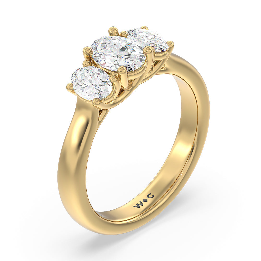 Three Stone Oval Cut Diamond Ring with 18KT Yellow Gold / Natural / 1 1/2 Cut Diamond in 14KT Yellow Gold / Natural / 1 1/2 view 5
