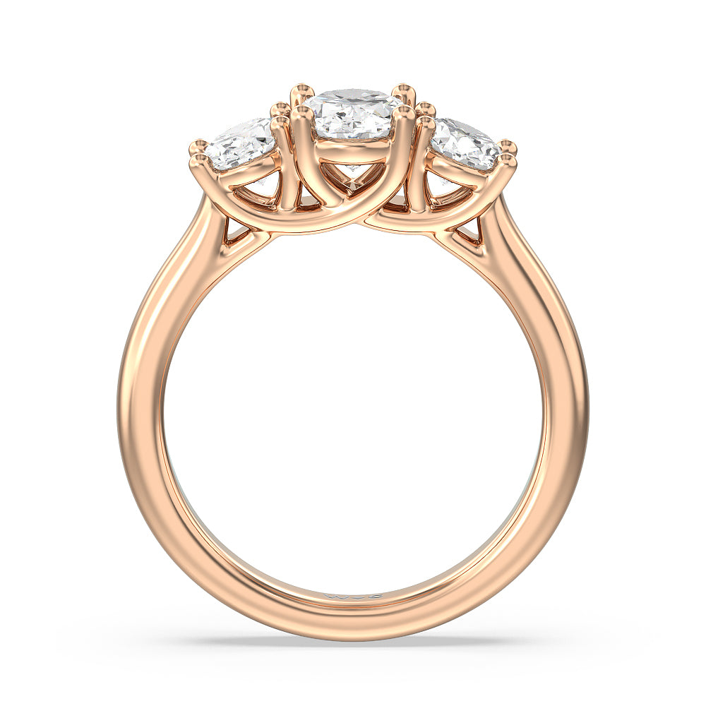 Three Stone Oval Cut Diamond Ring with 18KT Rose Gold / Natural / 2 Cut Diamond in 14KT Rose Gold / Natural / 2 view 4
