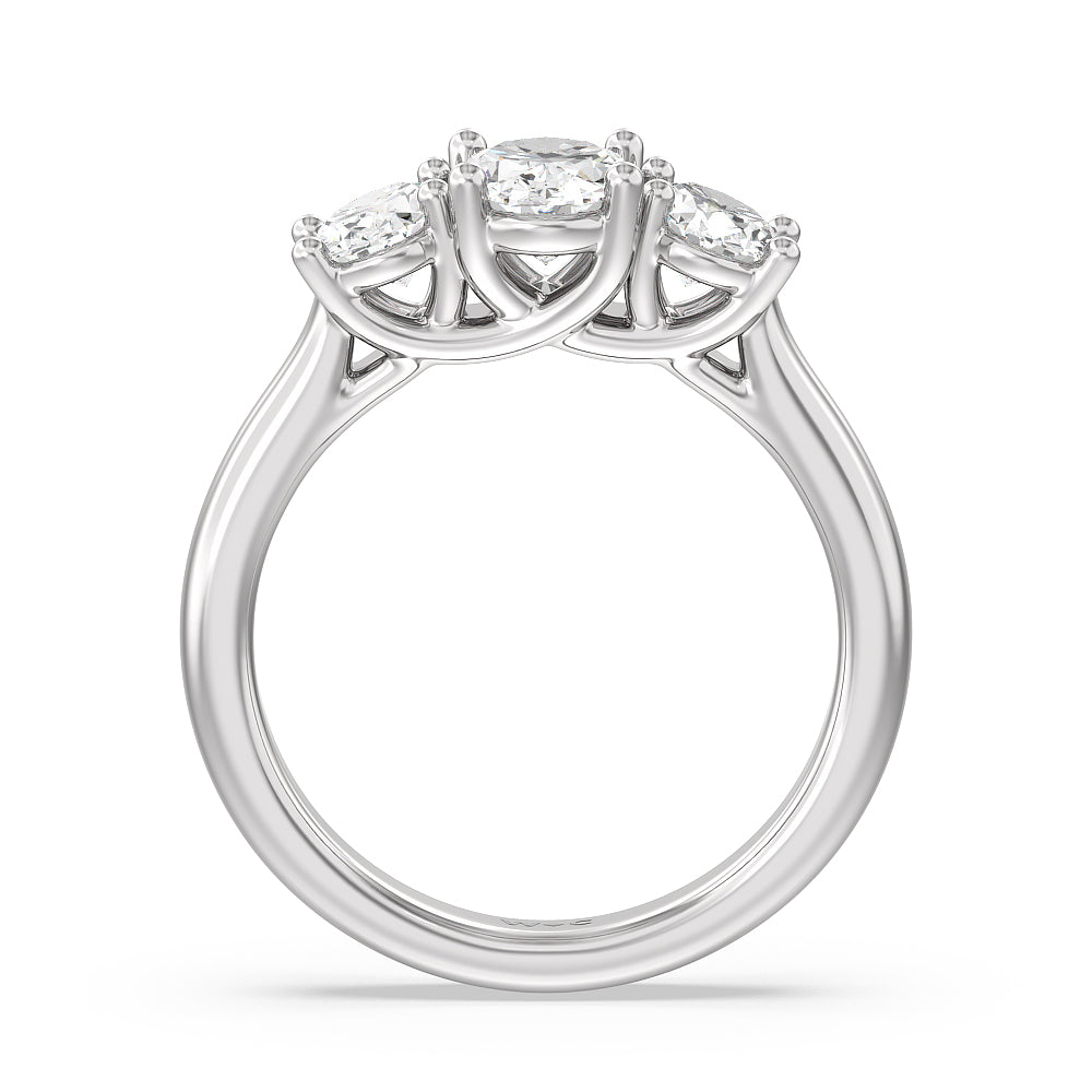 Three Stone Oval Cut Diamond Ring with Platinum / Natural / 2 Cut Diamond in 14KT Platinum / Natural / 2 view 4
