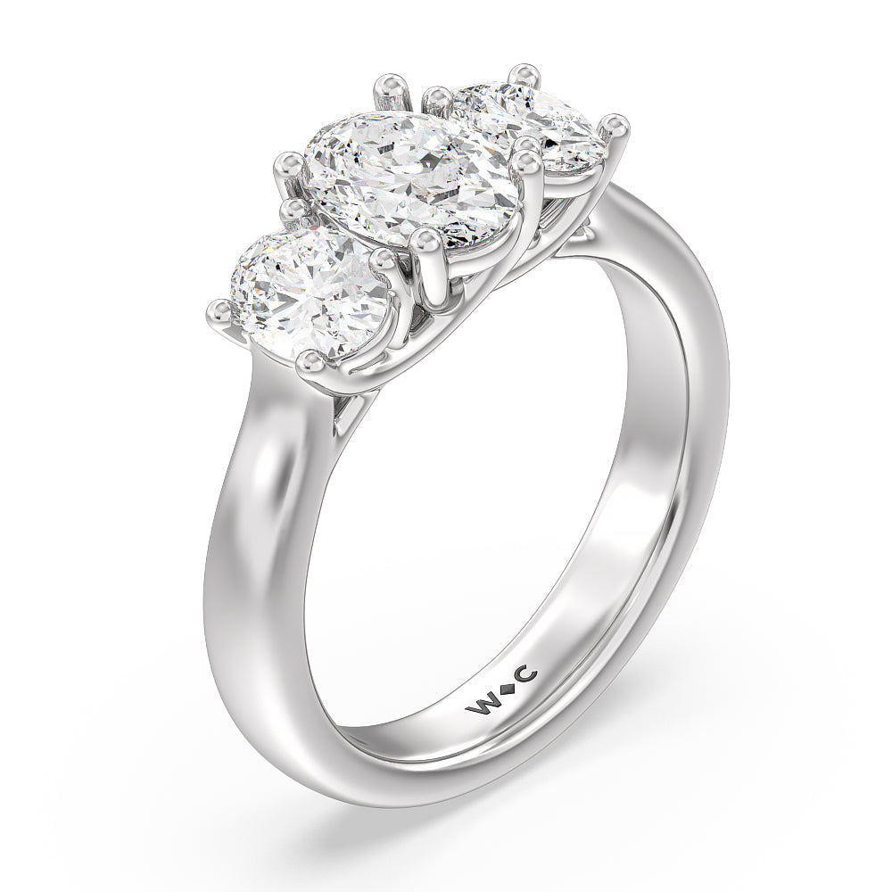 Three Stone Oval Cut Diamond Ring with Platinum / Natural / 2 Cut Diamond in 14KT Platinum / Natural / 2 view 5
