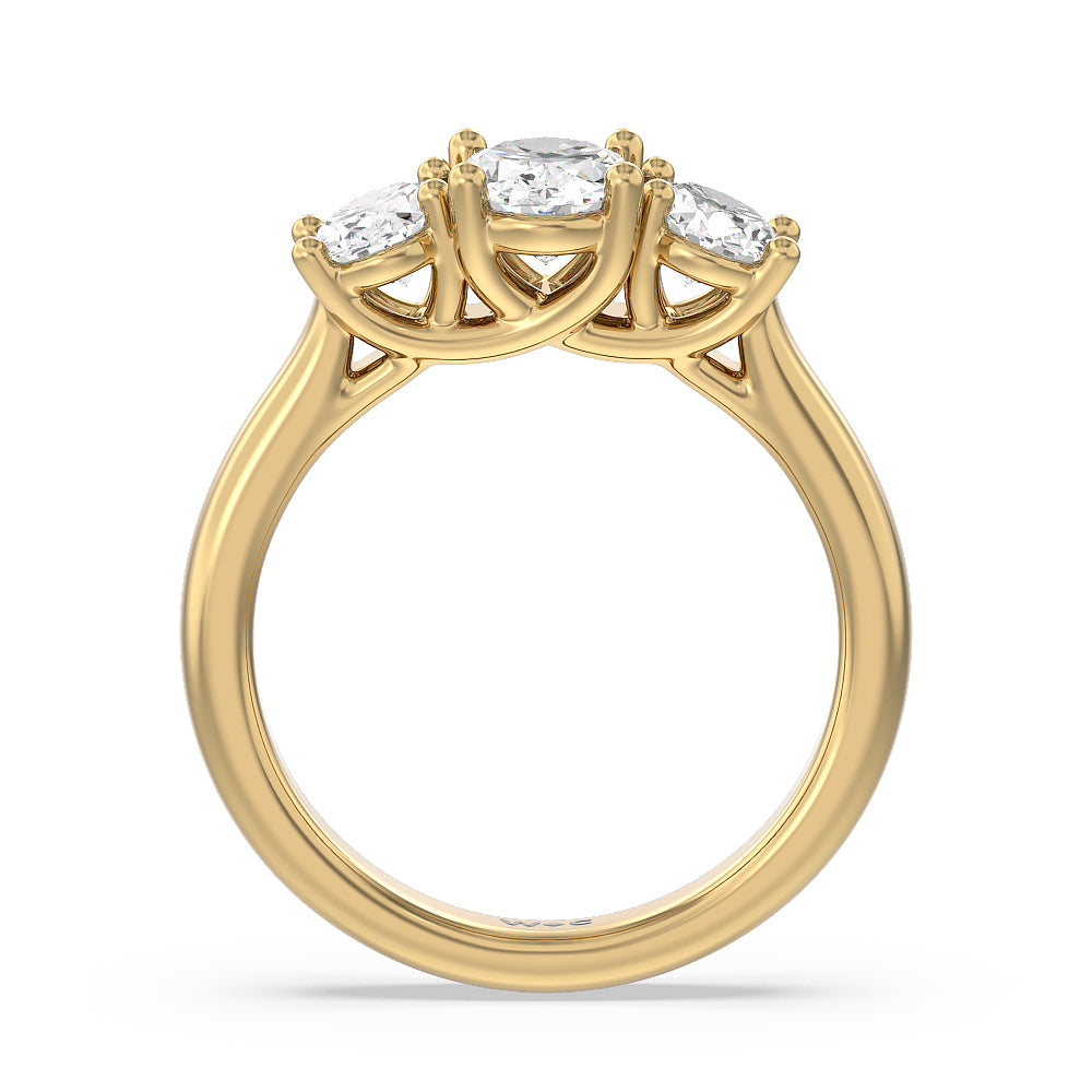 Three Stone Oval Cut Diamond Ring with 18KT Yellow Gold / Natural / 2 Cut Diamond in 14KT Yellow Gold / Natural / 2 view 4
