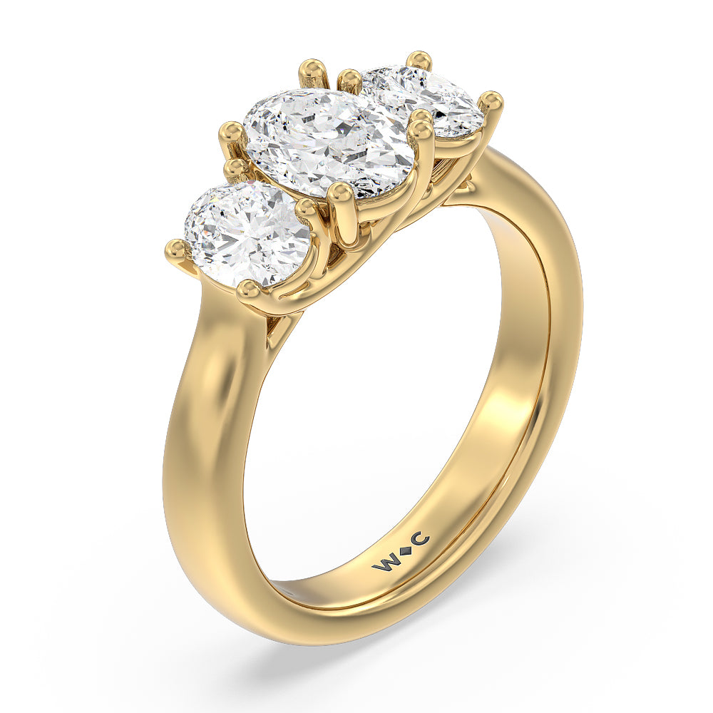 Three Stone Oval Cut Diamond Ring with 18KT Yellow Gold / Natural / 2 Cut Diamond in 14KT Yellow Gold / Natural / 2 view 5
