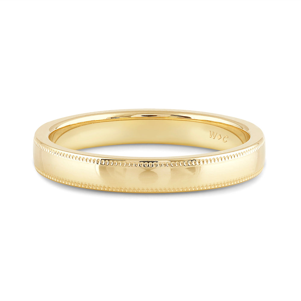 Women's Milgrain Medium Dome Comfort Fit Band with 18KT Yellow Gold / 3 Cut Diamond in 14KT Yellow Gold / 3 view 1
