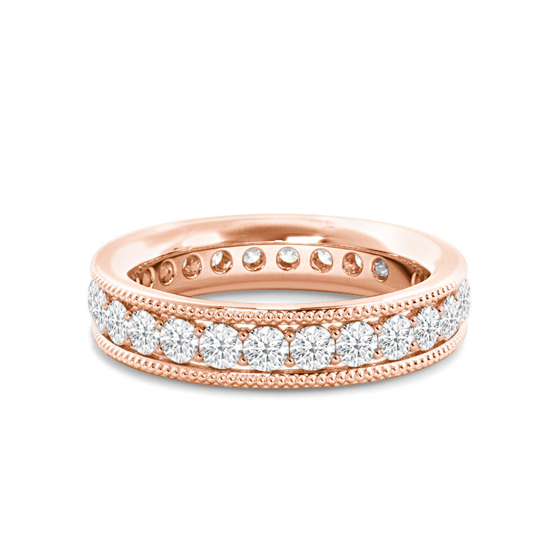 Diamond Channel Milgrain Beaded Eternity Ring