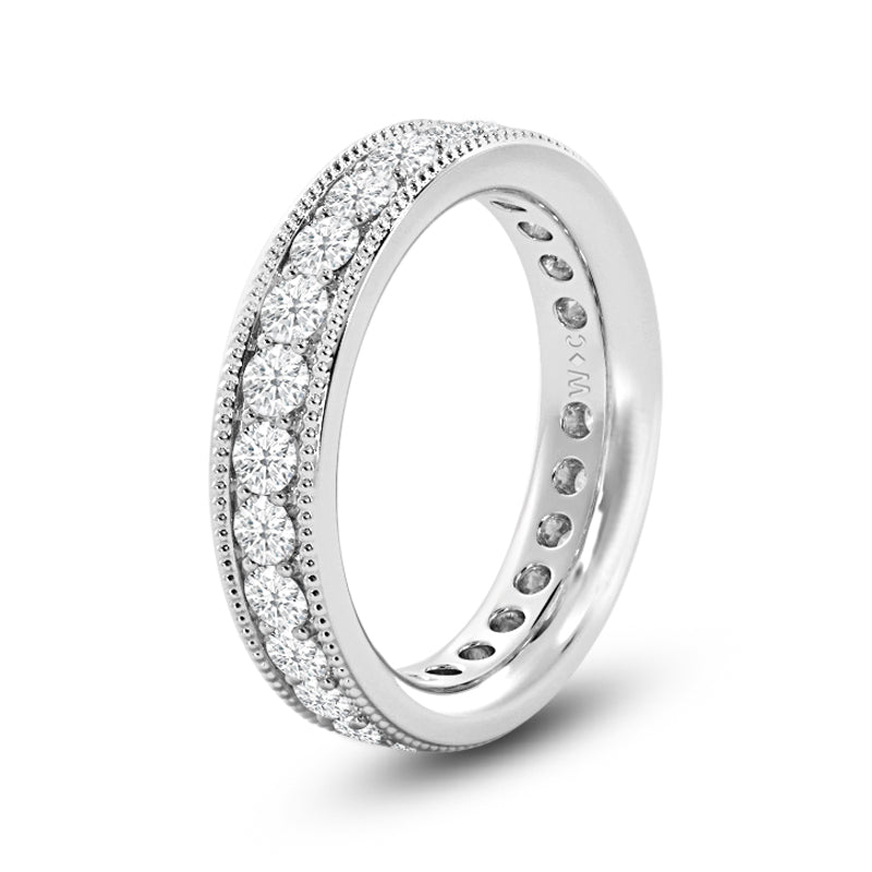 Diamond Channel Milgrain Beaded Eternity Ring with Platinum / Lab / 1 Cut Diamond in 14KT Platinum / Lab / 1 view 2
