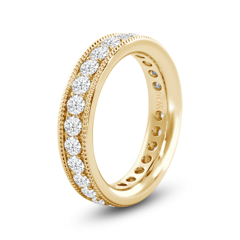 Diamond Channel Milgrain Beaded Eternity Ring with 18KT Yellow Gold / Lab / 1 1/3 Cut Diamond in 14KT Yellow Gold / Lab / 1 1/3 view 2
