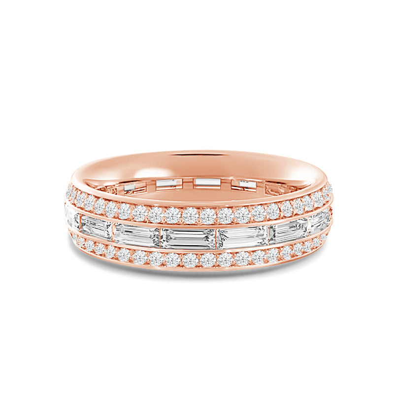 Three Row Diamond Baguette Channel Eternity Ring with 18KT Rose Gold / Lab / 1 3/8 Cut Diamond in 14KT Rose Gold / Lab / 1 3/8 view 1
