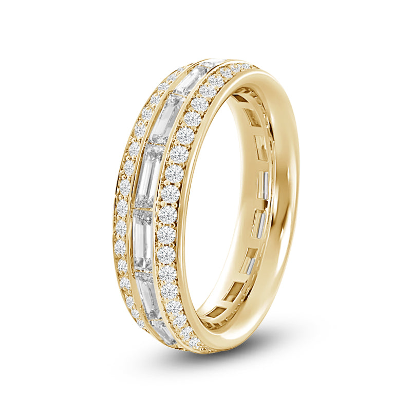 Three Row Diamond Baguette Channel Eternity Ring with 18KT Yellow Gold / Lab / 1 3/8 Cut Diamond in 14KT Yellow Gold / Lab / 1 3/8 view 2

