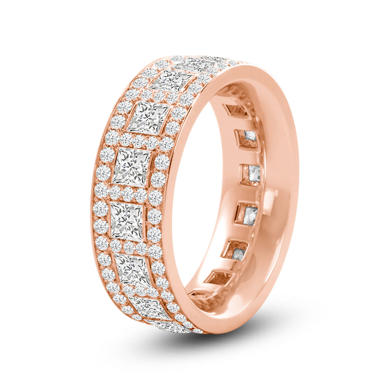 Luxe Princess Cut Diamond Halo Eternity Ring with 18KT Rose Gold / Lab / 3 Cut Diamond in 14KT Rose Gold / Lab / 3 view 2
