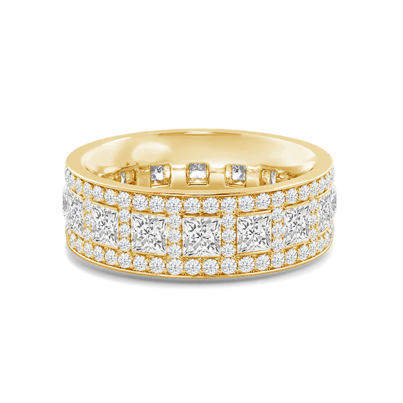 Luxe Princess Cut Diamond Halo Eternity Ring with 18KT Yellow Gold / Lab / 3 Cut Diamond in 14KT Yellow Gold / Lab / 3 view 1
