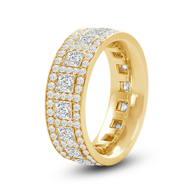 Luxe Princess Cut Diamond Halo Eternity Ring with 18KT Yellow Gold / Lab / 3 Cut Diamond in 14KT Yellow Gold / Lab / 3 view 2
