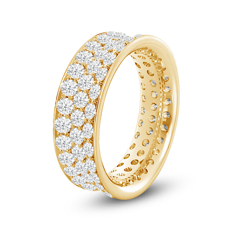 Concave Triple Row Diamond Eternity Ring with 18KT Yellow Gold / Lab / 3 Cut Diamond in 14KT Yellow Gold / Lab / 3 view 2
