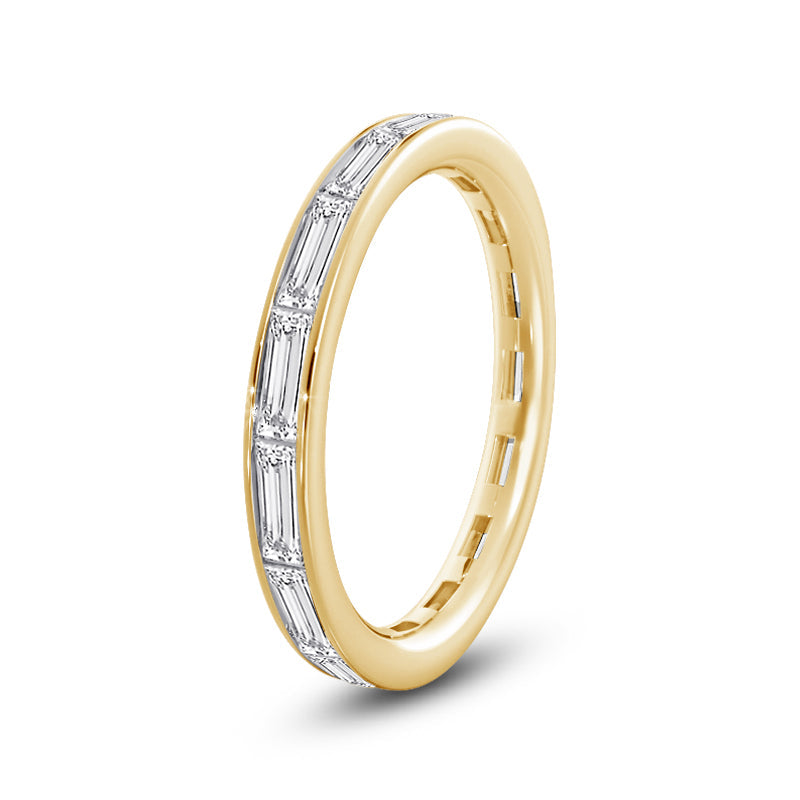 Baguette Diamond East-West Eternity Ring with 18KT Yellow Gold / Lab / 3/4 Cut Diamond in 14KT Yellow Gold / Lab / 3/4 view 2
