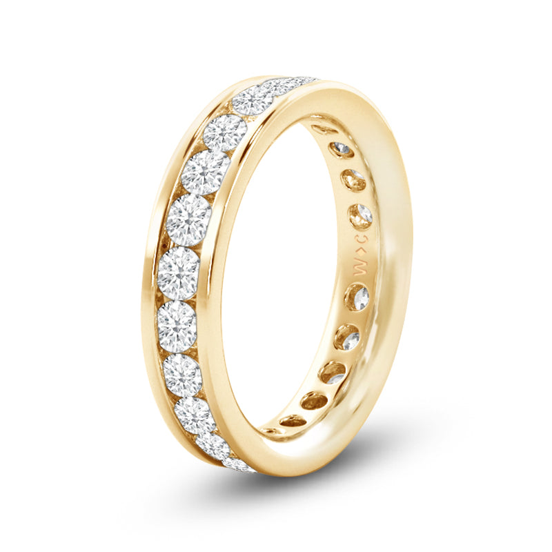 Single Row Channel Set Round Diamond Eternity Ring (F/G SI+) with 18KT Yellow Gold / Lab / 1 Cut Diamond in 14KT Yellow Gold / Lab / 1 view 2
