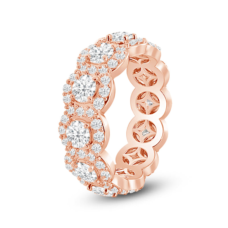 Scalloped Halo Round Diamond Eternity Ring with 18KT Rose Gold / Lab / 3 Cut Diamond in 14KT Rose Gold / Lab / 3 view 2
