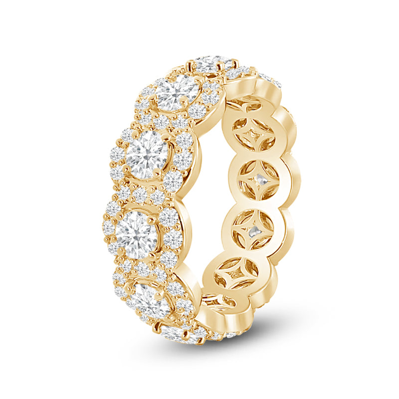 Scalloped Halo Round Diamond Eternity Ring with 18KT Yellow Gold / Lab / 3 Cut Diamond in 14KT Yellow Gold / Lab / 3 view 2
