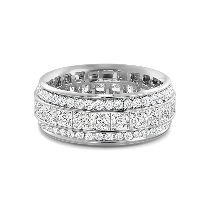 Triple Row Princess and Round Diamond Eternity Ring
