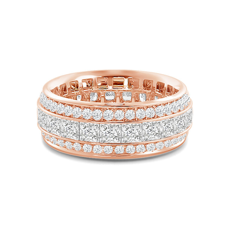 Triple Row Princess and Round Diamond Eternity Ring with 18KT Rose Gold / Lab / 5 1/3 Cut Diamond in 14KT Rose Gold / Lab / 5 1/3 view 1

