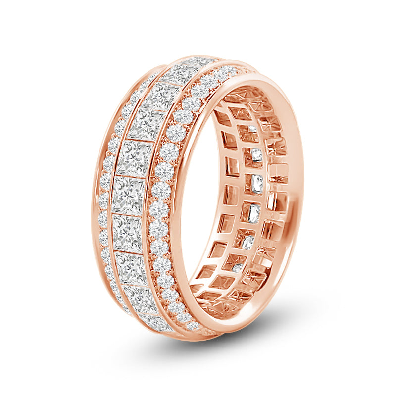 Triple Row Princess and Round Diamond Eternity Ring with 18KT Rose Gold / Lab / 5 1/3 Cut Diamond in 14KT Rose Gold / Lab / 5 1/3 view 2
