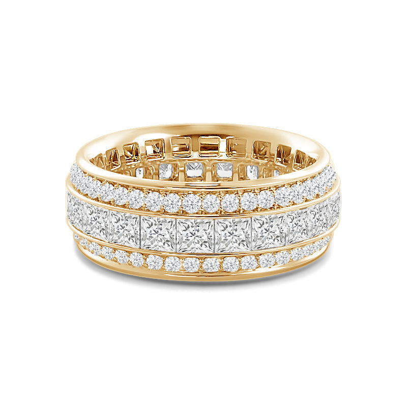 Triple Row Princess and Round Diamond Eternity Ring with 18KT Yellow Gold / Lab / 5 1/3 Cut Diamond in 14KT Yellow Gold / Lab / 5 1/3 view 1
