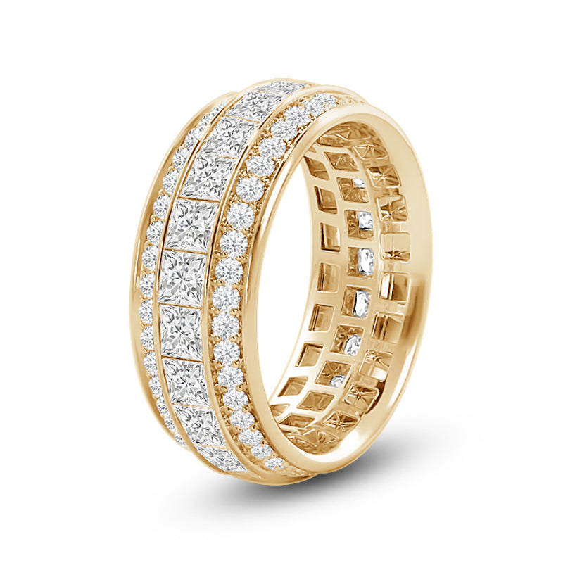 Triple Row Princess and Round Diamond Eternity Ring with 18KT Yellow Gold / Lab / 5 1/3 Cut Diamond in 14KT Yellow Gold / Lab / 5 1/3 view 2
