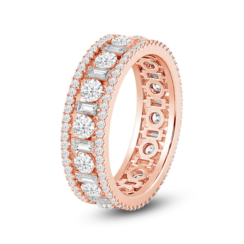 Luxe Pattern Round and Baguette Diamond Eternity Ring with 18KT Rose Gold / Lab / 2 9/10 Cut Diamond in 14KT Rose Gold / Lab / 2 9/10 view 2
