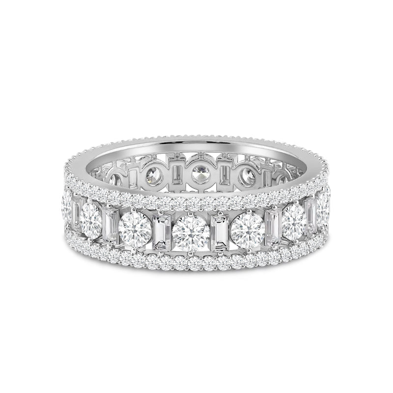 Luxe Pattern Round and Baguette Diamond Eternity Ring