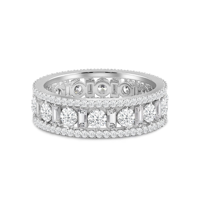 Luxe Pattern Round and Baguette Diamond Eternity Ring with Platinum / Lab / 2 9/10 Cut Diamond in 14KT Platinum / Lab / 2 9/10 view 1
