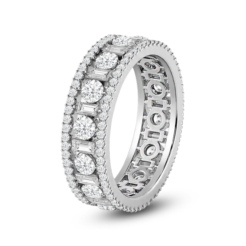 Luxe Pattern Round and Baguette Diamond Eternity Ring with Platinum / Lab / 2 9/10 Cut Diamond in 14KT Platinum / Lab / 2 9/10 view 2

