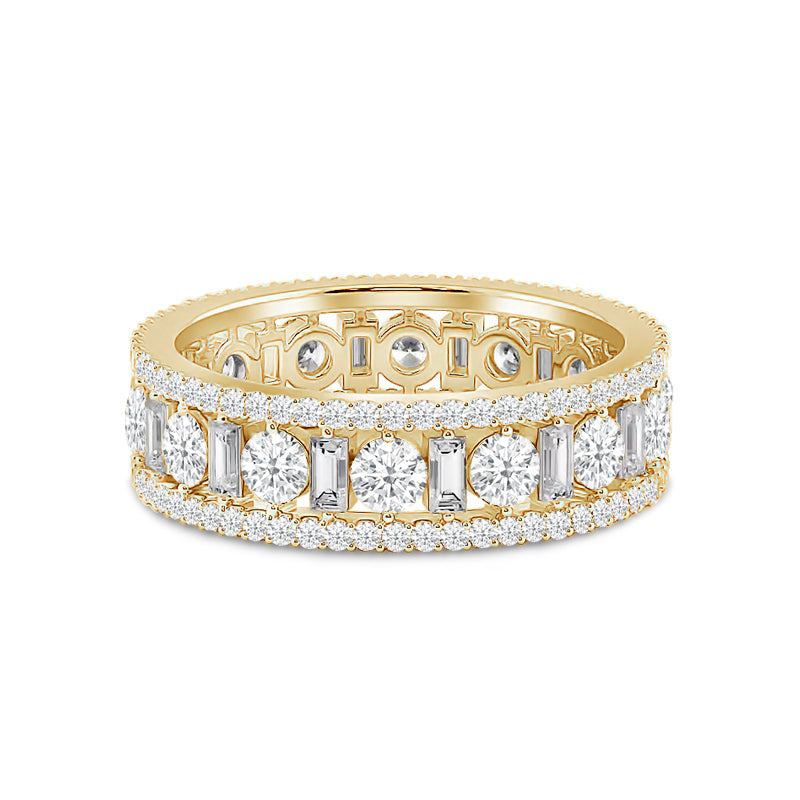 Luxe Pattern Round and Baguette Diamond Eternity Ring with 18KT Yellow Gold / Lab / 2 9/10 Cut Diamond in 14KT Yellow Gold / Lab / 2 9/10 view 1
