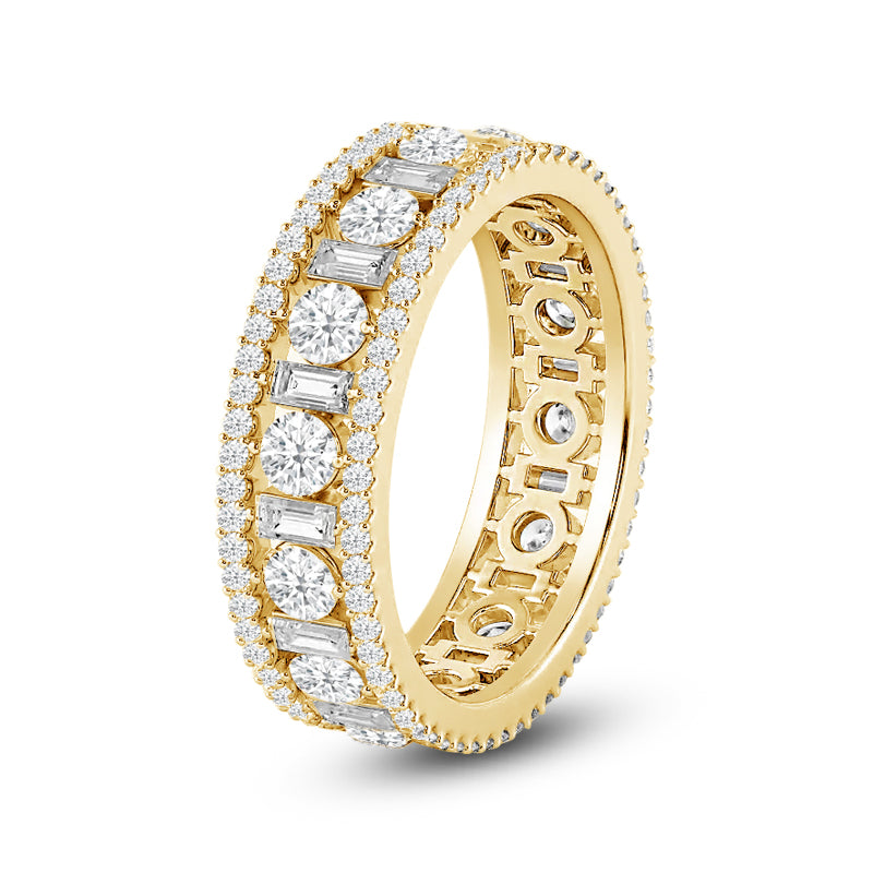 Luxe Pattern Round and Baguette Diamond Eternity Ring with 18KT Yellow Gold / Lab / 2 9/10 Cut Diamond in 14KT Yellow Gold / Lab / 2 9/10 view 2
