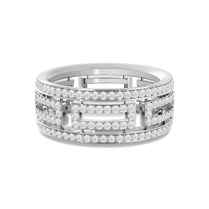 Geometric Cut-Out Round Diamond Wide Eternity Ring