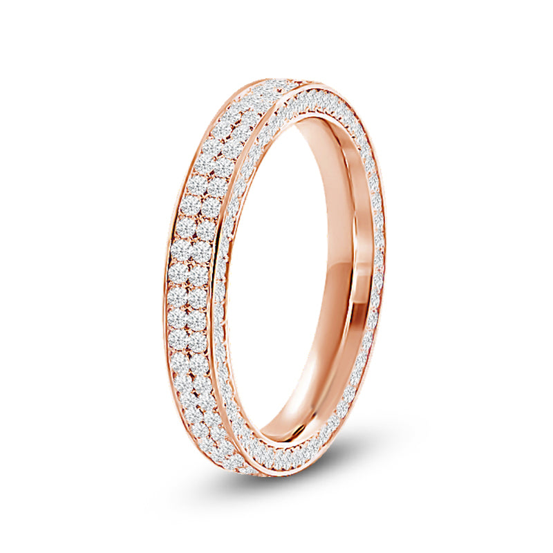 Pave Sides Double Row Round Diamond Eternity Ring with 18KT Rose Gold / Lab / 1 1/10 Cut Diamond in 14KT Rose Gold / Lab / 1 1/10 view 2
