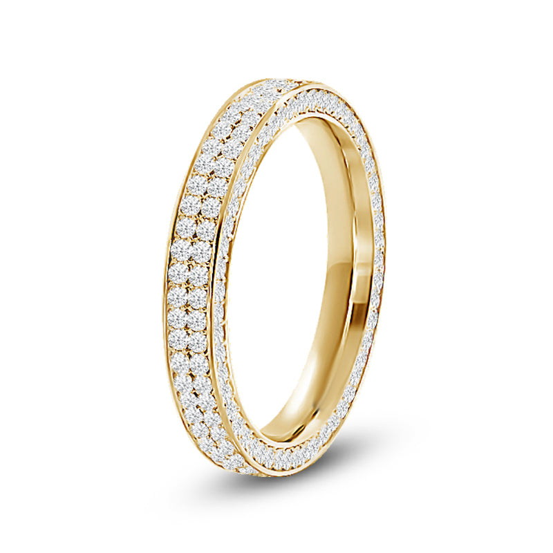 Pave Sides Double Row Round Diamond Eternity Ring with 18KT Yellow Gold / Lab / 1 1/10 Cut Diamond in 14KT Yellow Gold / Lab / 1 1/10 view 2

