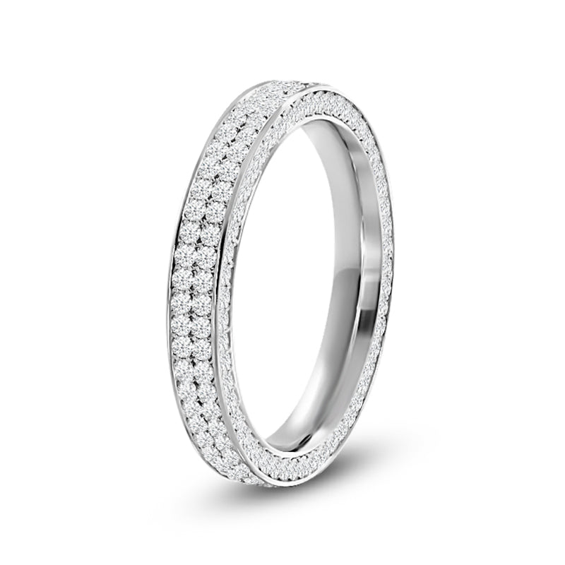 Pave Sides Double Row Round Diamond Eternity Ring with Platinum / Lab / 1 1/2 Cut Diamond in 14KT Platinum / Lab / 1 1/2 view 2
