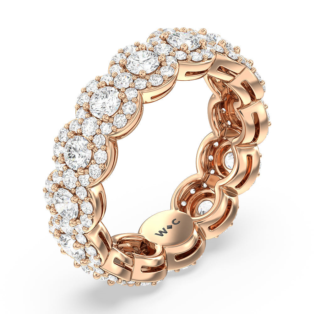 Round Halo Eternity Ring (F/G SI+) with 18KT Rose Gold / Natural / 3 3/8 Cut Diamond in 14KT Rose Gold / Natural / 3 3/8 view 2
