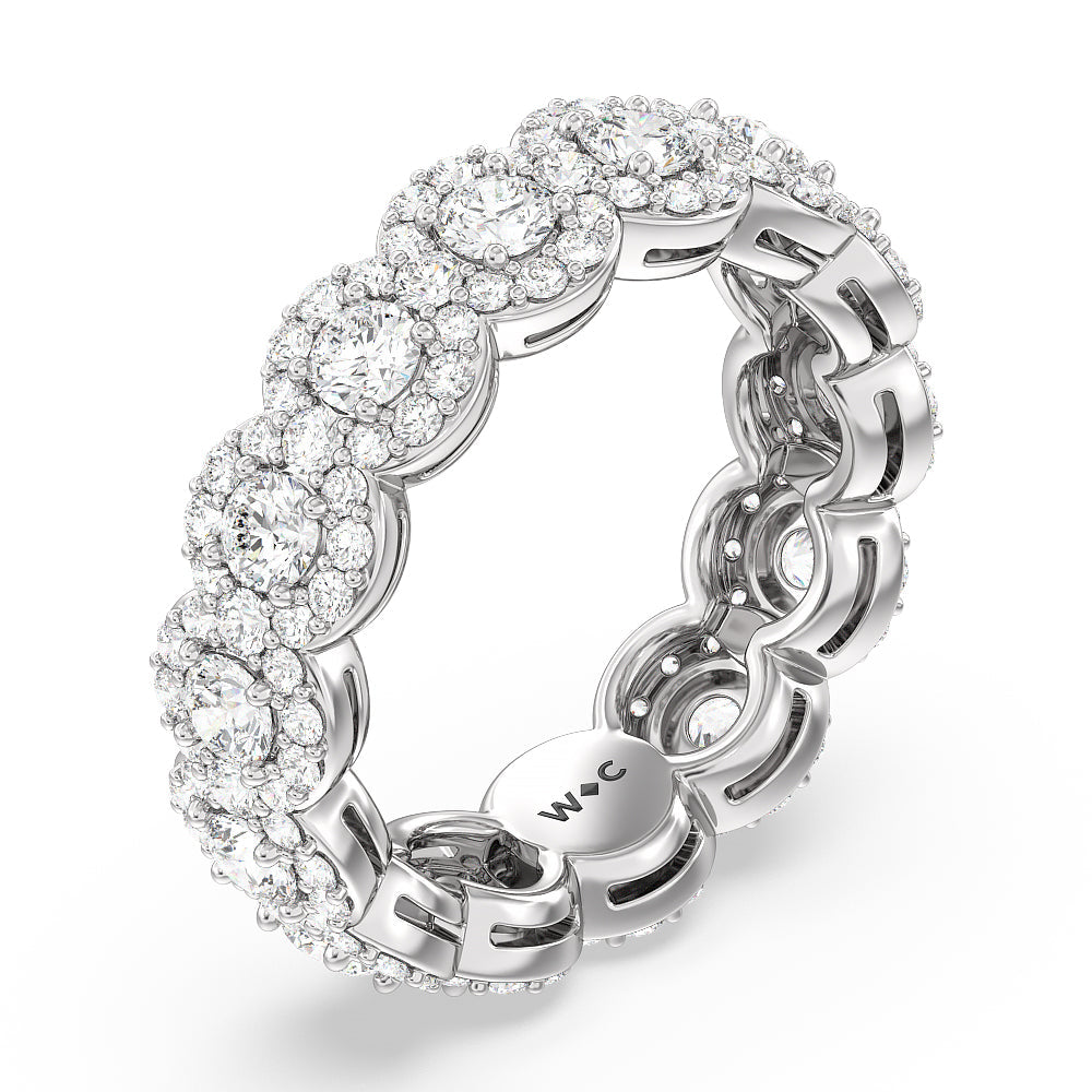 Round Halo Eternity Ring (F/G SI+) with Platinum / Natural / 3 3/8 Cut Diamond in 14KT Platinum / Natural / 3 3/8 view 2
