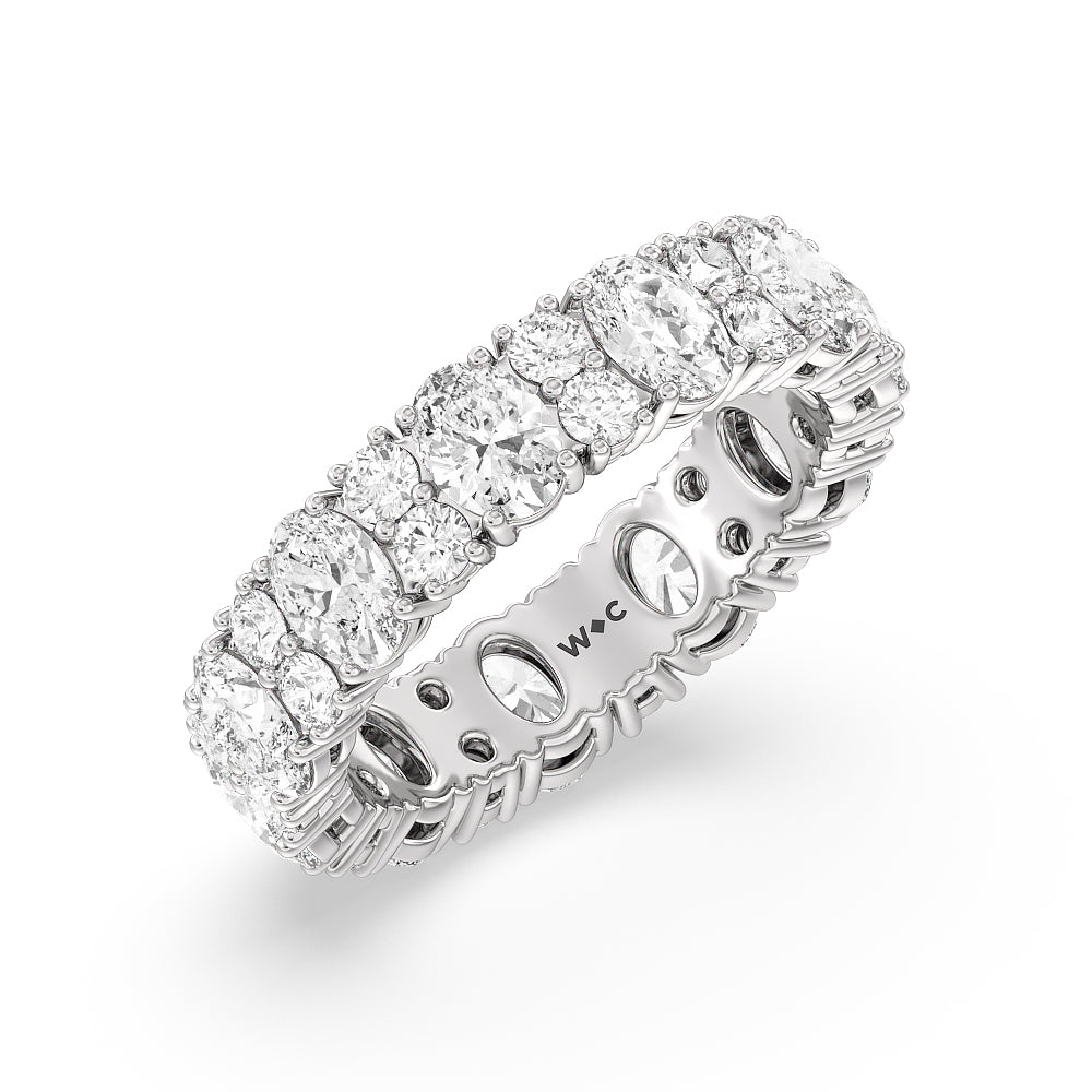 Oval & Round Station Eternity Ring with Platinum / Natural / 4 5/8 Cut Diamond in 14KT Platinum / Natural / 4 5/8 view 2

