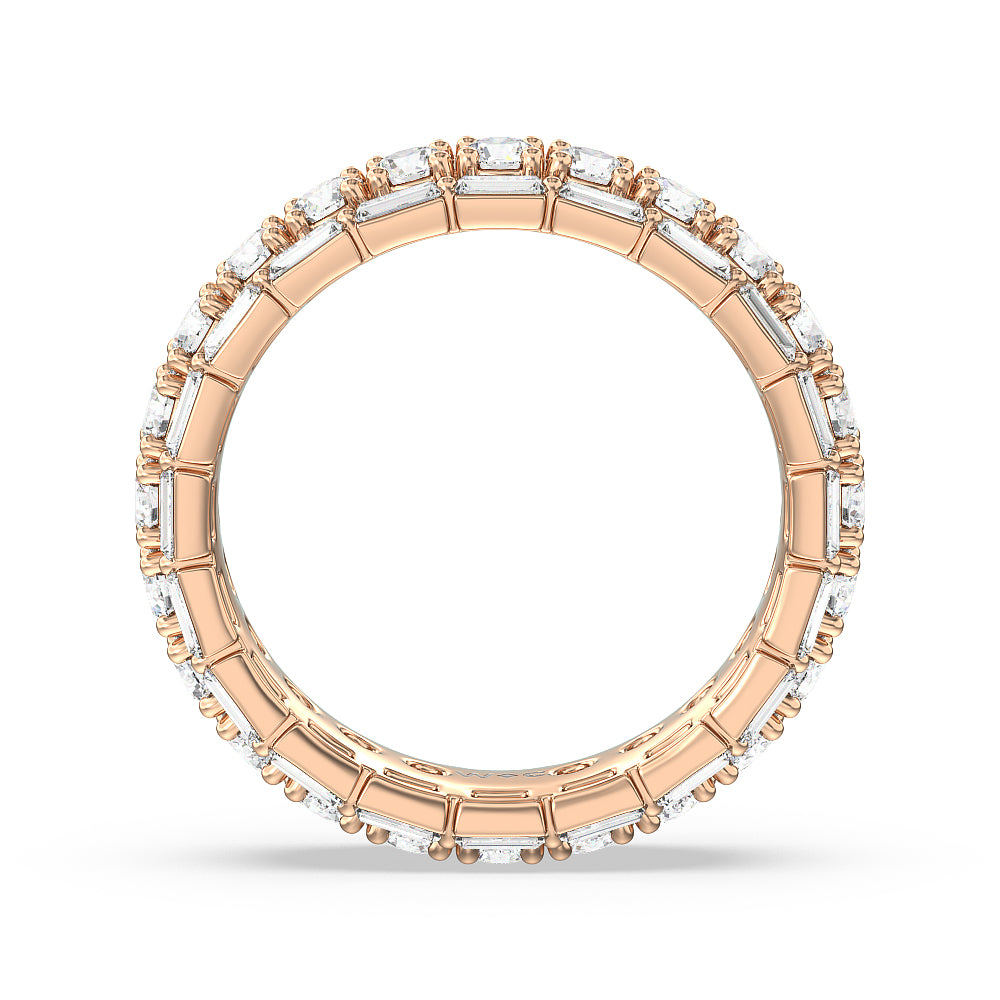 Baguette Edge Round Stones Eternity Ring with 18KT Rose Gold / Natural / 2 7/8 Cut Diamond in 14KT Rose Gold / Natural / 2 7/8 view 3
