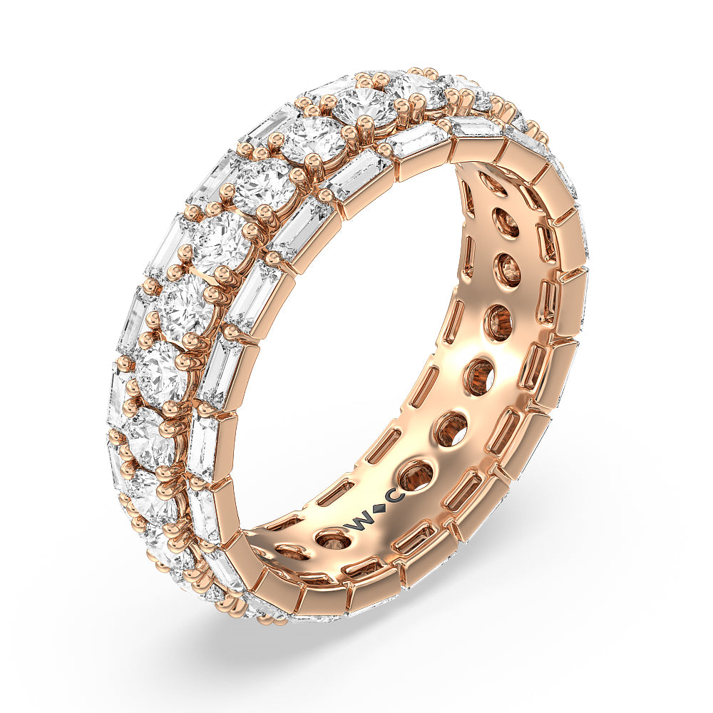 Baguette Edge Round Stones Eternity Ring with 18KT Rose Gold / Natural / 2 7/8 Cut Diamond in 14KT Rose Gold / Natural / 2 7/8 view 2
